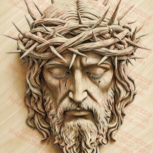 Illusion 3D, art de Jésus-Christ, décoration murale religieuse, couronne d'épines | Prêt pour le laser | Téléchargement instantané | 10,5 x 14