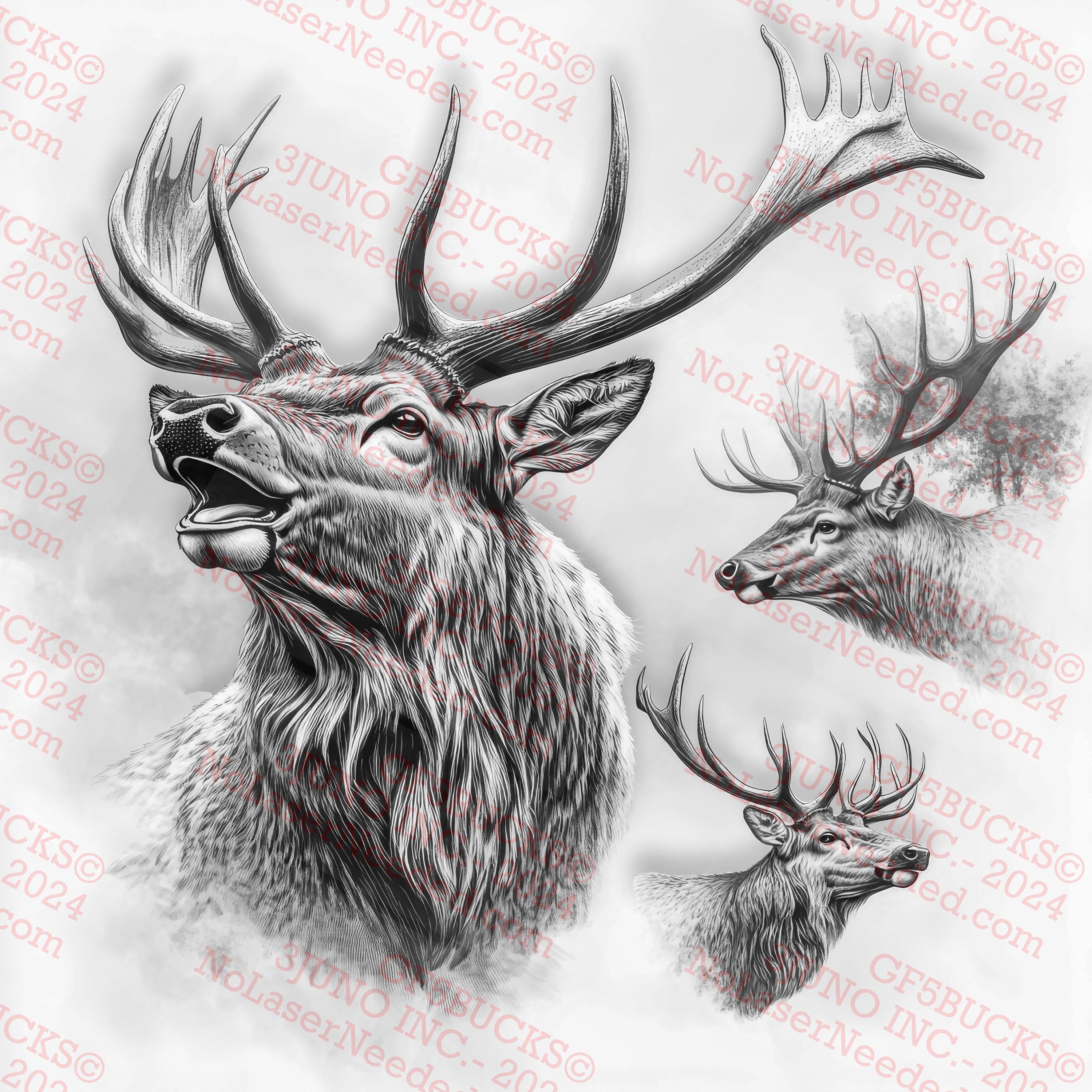 3D Illusion Elk Wall Art, Triple Elk Sculpture, Nature Wildlife