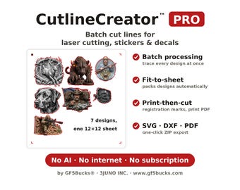 Batch sticker sheet cut line maker, print then cut, png to svg for Cricut, Silhouette and laser cutting