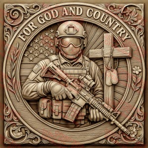 Tributo a Soldado con Ilusión 3D PNG – Por Dios y la Patria – Diseño de Grabado Láser – 14x14 – GF5Bucks®