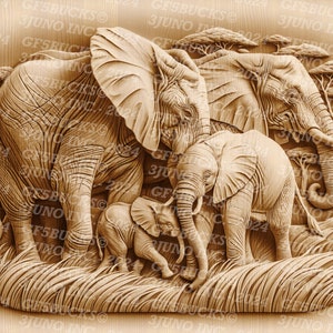 3D Illusion | Laser Brennen PNG Digitale Datei | zum Gravieren | Laserbereit | Sofortdownload | Elefantenherde