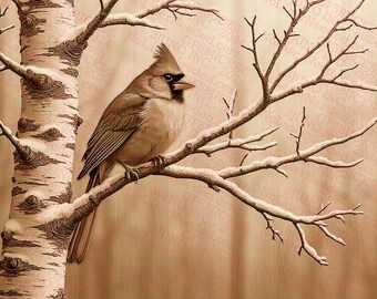 Cardinal Birch Tree | 3D Illusion Art Cardinal PNG - Bird Wall Art Decor | Digital File | 14x10.5