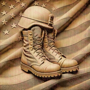 Military Boots, Memoriam - Laser Burn PNG | 3D Illusion | Engrave | Laser Ready | Digital Design File | 14x14