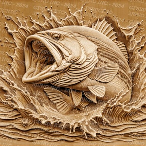 Largemouth Bass 3D-illusie digitaal bestand - klaar voor lasergravure (directe download, png)