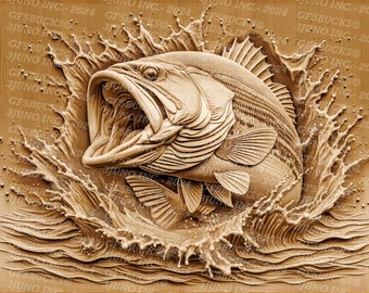 Largemouth Bass 3D Illusion Digital File - Laser Engraving Ready (Instant Download, PNG)