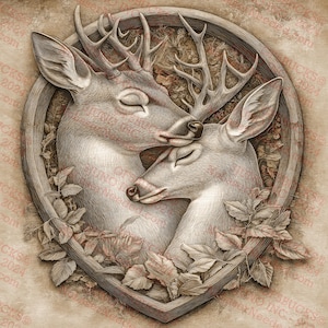 Arte de pared con pareja de ciervos con ilusión 3D, escultura de vida salvaje, decoración de amor por la naturaleza / Listo para láser / Descarga instantánea / 14 x 14