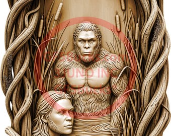 3D Illusion Bigfoot Couple Art for Laser Engraving | PNG Digital File | 8.24x14.00 Inch | GF5Bucks®