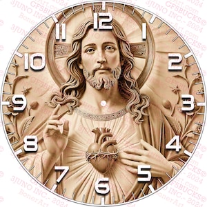 3D Illusion Sacred Heart Uhr Digitale Datei | Laserfertiges Gravurdesign | Sofortdownload | PNG | Religiös | Spirituell