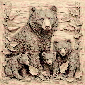 PNG grabado con láser / Ilusión 3D / Grabado / Listo para láser / Archivo de diseño digital / Familia de osos