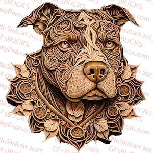 Laser Burn PNG | 3D Illusion | Engrave | Laser Ready | Digital Design File | Pitbull | Filigree