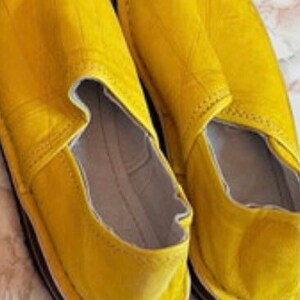 Pantoufles marocaines en cuir véritable faites à la main Yellow 6