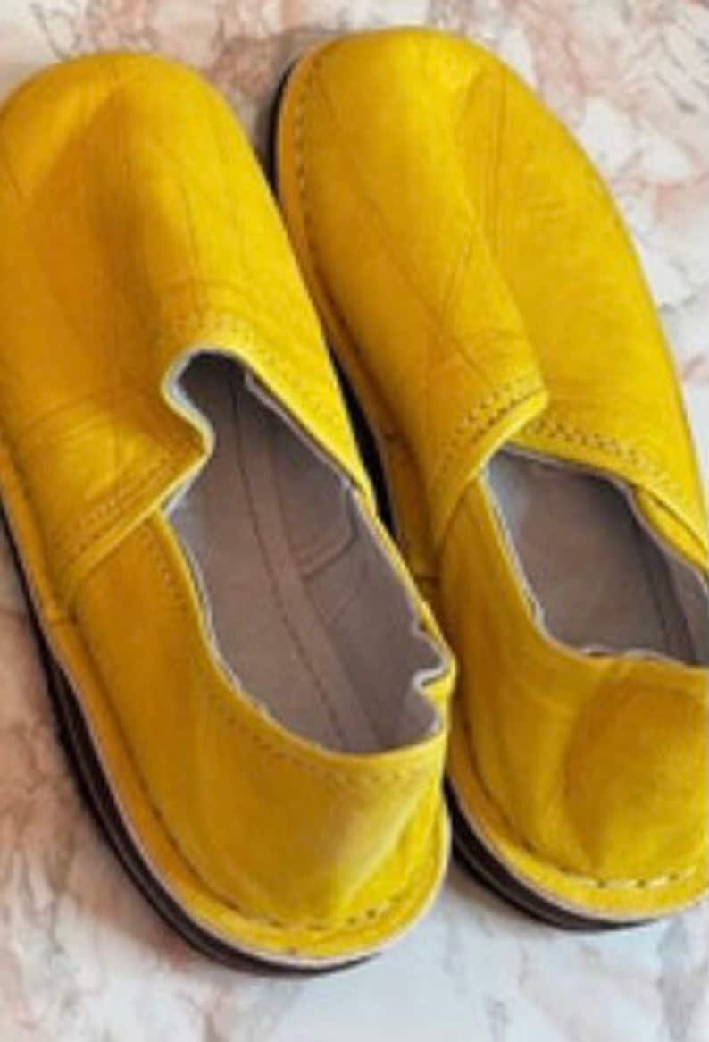 Pantoufles marocaines en cuir véritable faites à la main Yellow 6