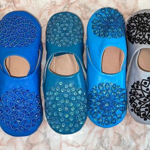 Handmade Genuine Moroccan Leather Slippers with Sequin embroidered