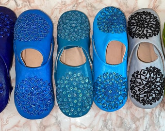 Handmade Genuine Moroccan Leather Slippers with Sequin embroidered