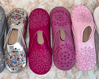 Handmade Genuine Moroccan Leather Slippers with Sequin embroidered