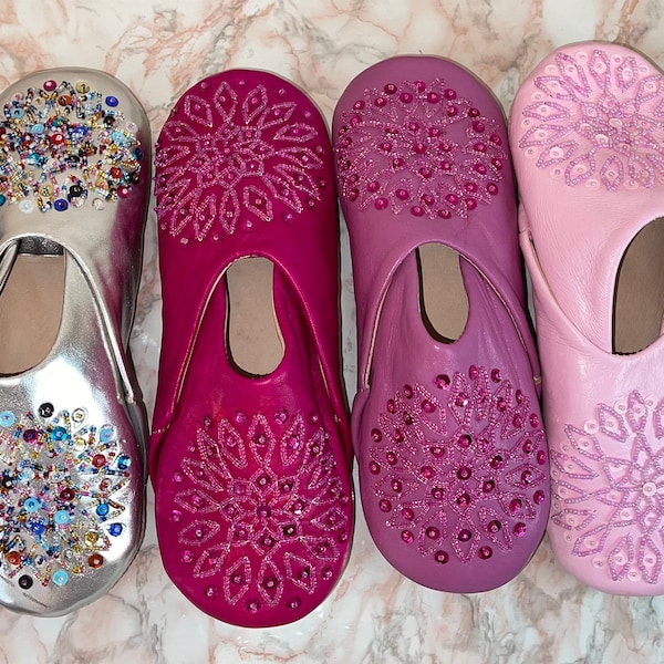 Handmade Genuine Moroccan Leather Slippers with Sequin embroidered