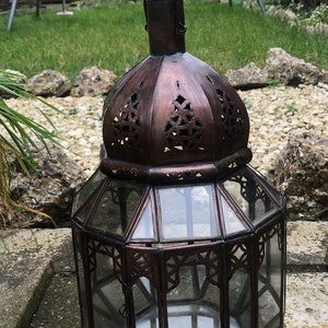 Handmade Moroccan candle lantern with multicolour glass
