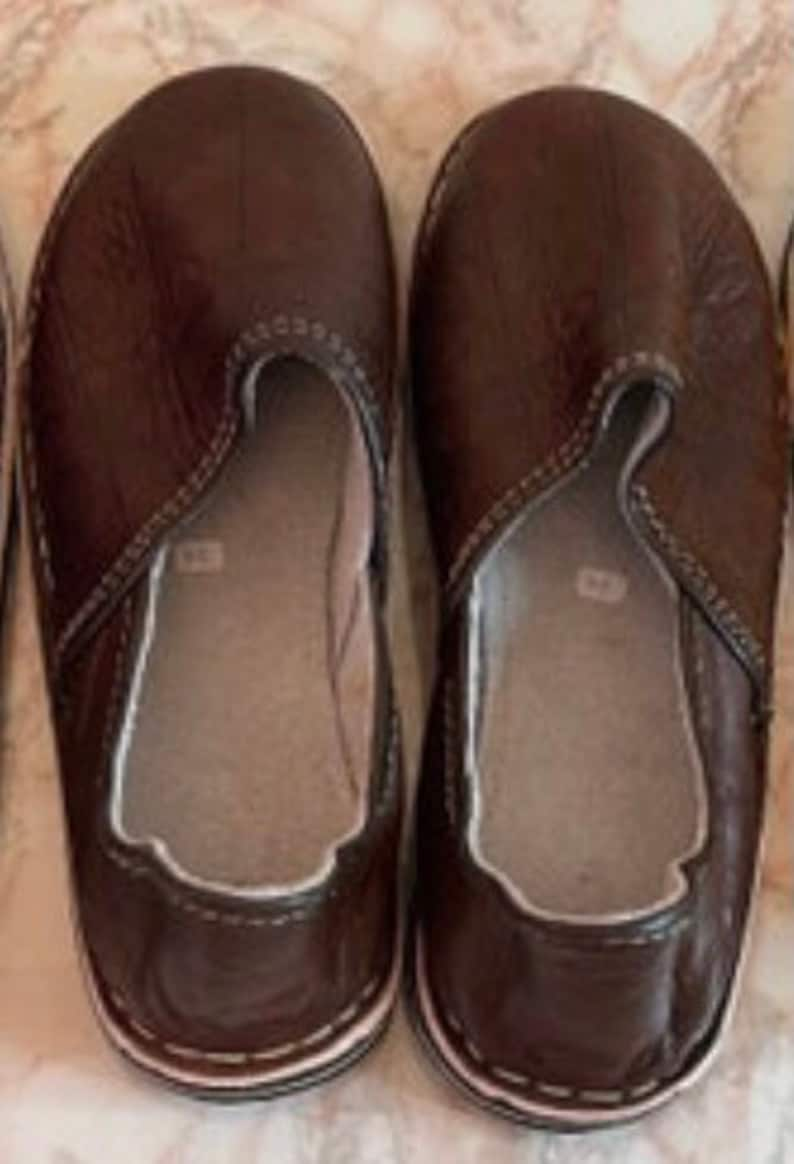 Pantoufles marocaines en cuir véritable faites à la main Dark Brown 5