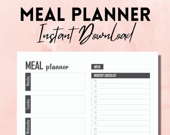 Meal Planner Instant Download | Grocery List Printable | A4, A5, US Letter