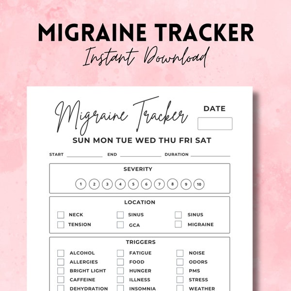 Migraine Tracker Printable | Migraine Journal | Headache Log | Chronic Pain Tracker