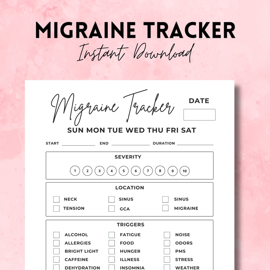 Migraine Tracker Printable | Migraine Journal | Headache Log | Chronic Pain Tracker - Etsy