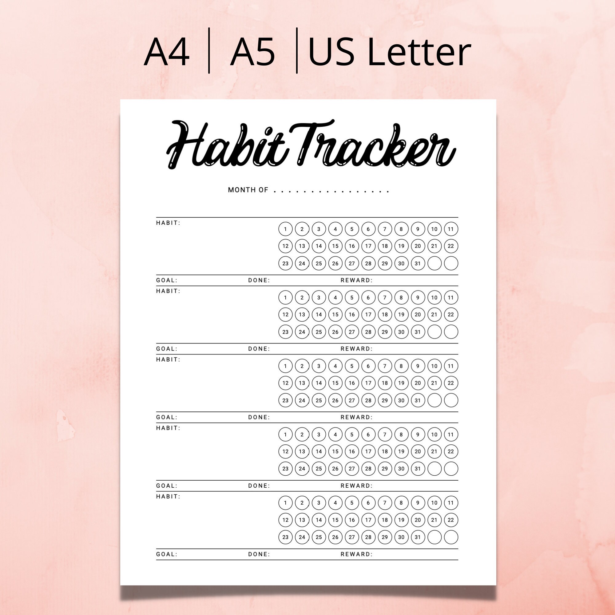 Habit Tracker Instant Download | Goal Tracker Printable | A4, A5, US ...