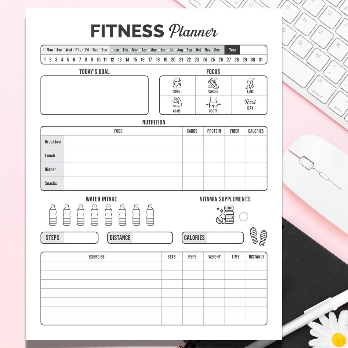 Fitness Planner Instant Download Workout Tracker A4 A5 - Etsy