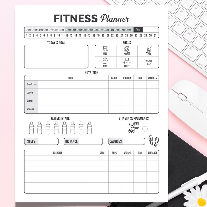 Fitness Planner Instant Download | Workout Tracker | A4, A5, US Letter ...