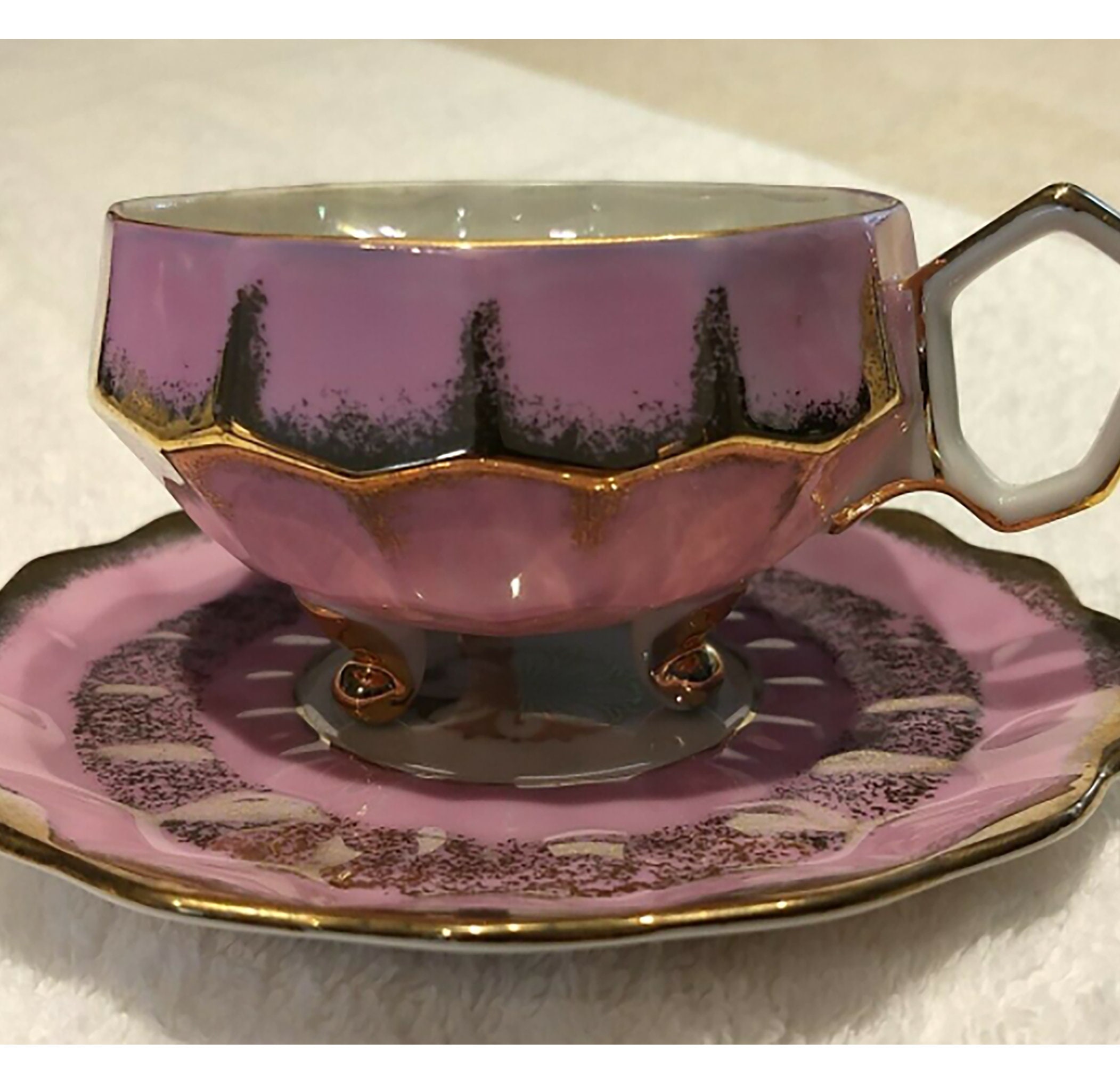 Royal Halsey Very Fine Footed Tea Cup and Saucer Pink & Gold Etsy