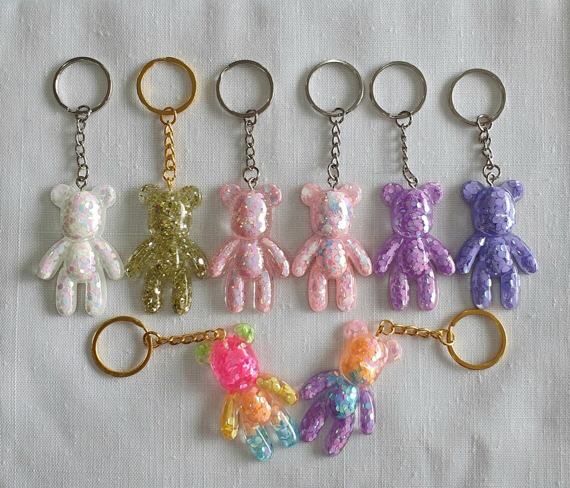 A Pale Pink Glitter Teddy Bear Keychain Etsy UK