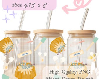 Retro Bundt Cake Glass Can Wrap: Hand-Drawn Kitchen PNG (Digital Download)