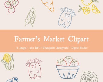 Farmer’s Market Clipart Set | Hand-Drawn Scrapbook Digital Paper | PNG Files | Printable | Digital Download | Baby Shower | Birthday Party