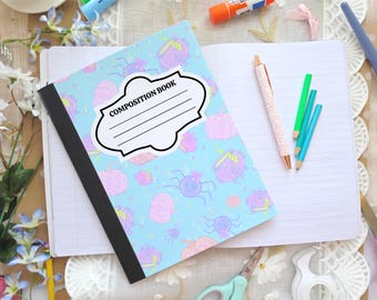 Pastel Halloween Composition Notebook Cover Printable PNG for Standard Books Cute Witchy Cauldron Spider Pumpkin Instant Download Girly PNG