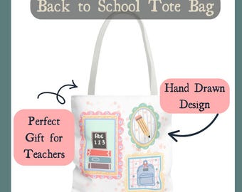 Teacher Tote Bag: Pastel School Supplies, Durable Polyester