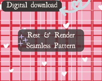 Valentine Plaid Seamless Pattern | Pink & Red Heart Digital Paper | Cozy Hand Drawn Background | Scrapbook + Fabric Design