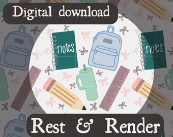 Cute Back to School Seamless PNG | Digital Pattern with School Supplies  | Pastel Seamless Pattern | Digital Download