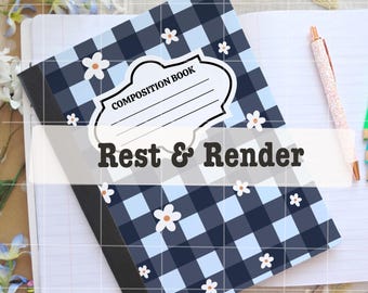 Blue Gingham Daisy Composition Notebook Cover: Printable PNG (Digital Download)