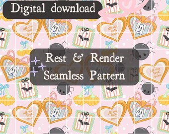 Coquette Ghost Locket Pattern: Spooky Kawaii Digital Paper (300 DPI PNG)