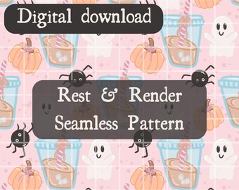 Pastel Halloween Digital Paper: Spiced Pumpkin Ghosts, Kawaii Spider (Digital Download)