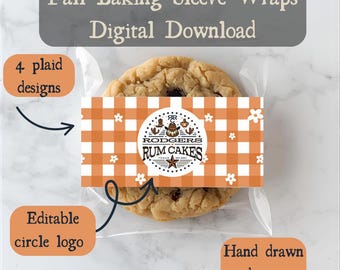 Plaid Fall Baking Sleeve Wraps: Editable Bakery Packaging (Digital Download)