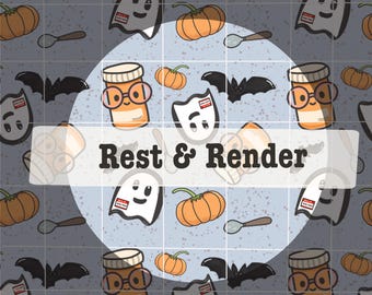 Healthy Haunts Seamless Pattern | Halloween Pattern | Cute Ghosts | Digital Download | Chronic Illness | Kawaii Halloween | Digital Paper