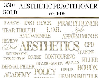 Aesthetic practitioner words | gold letters | aesthetic practitioner | clip art | gold words  | beauty gold letters  | gold chrome letters
