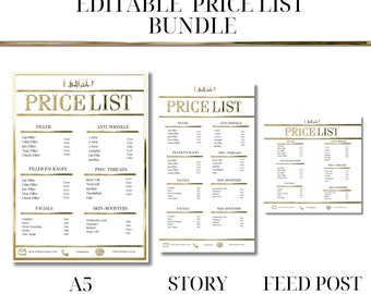 Gold Chrome Price list | Gold Pricelist| Canva Price list |  Editable Price list |  Canva Template | Beauty Pricelist