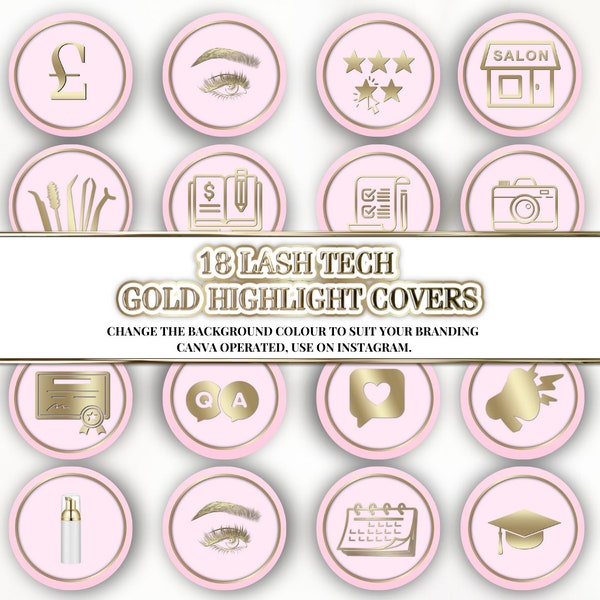 Gold highlight covers | Gold highlights| Canva highlights |  lash tech highlight covers |Editable highlght |  Canva Template | Beauty