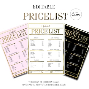 Gold Chrome Pricelist | Gold Pricelist| Canva Pricelist |  Editable Pricelist |  Canva Template | Beauty Pricelist