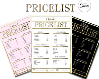 Gold Chrome Pricelist | Gold Pricelist| Canva Pricelist |  Editable Pricelist |  Canva Template | Beauty Pricelist