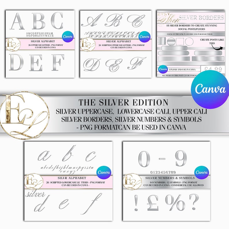 Silver Lettering Paper The Silver Edition, Silver Alphabet, Silver Borders, Metallic Alphabet ...