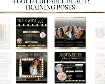 Gold canva templates | Beauty training  templates | Beauty training  templates | Canva templates | Beauty Academy | Beauty