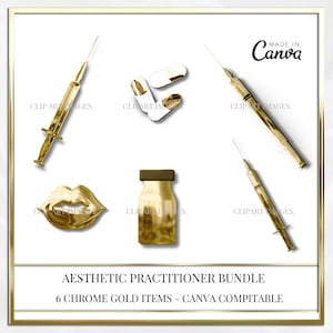 Gold Chrome syringe | syringe clipart | Aesthetic practitioner clipart | Nurse clipart | beautylogo | beautybiz