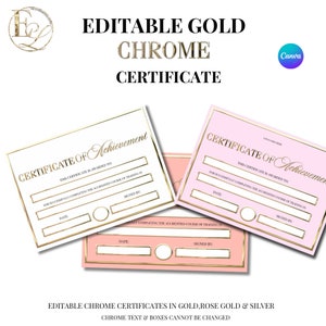 Gold Chrome Certificate | Gold certificate | Certificate of achievement |  Certificate |  Canva Certificate | Beauty template